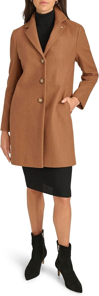 Calvin Klein Women's Classic Faux Wool Overcoat – Long Button Front Winter Jacket