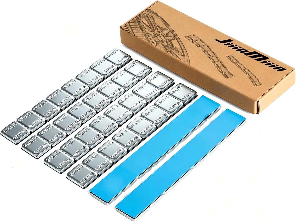 JiiinMiiin 1/4oz, 0.25oz, 48PCS Barra adhesiva de acero gris en pesas de rueda | 12 oz/caja, perfecto para coches/camiones/SUV/motocicletas/coches RC, alta precisión, cinta fácil de pelar
