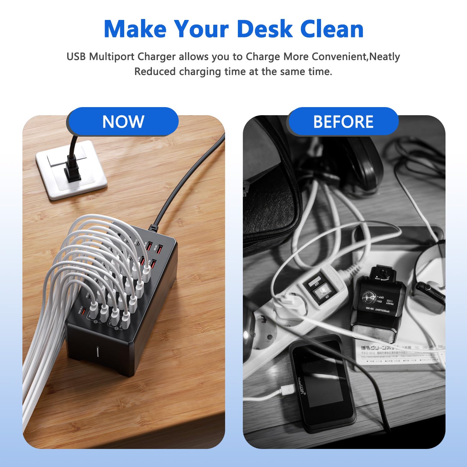 Station de charge multiple 150 W, chargeur USB 30 ports avec 12 ports USB-A et 18 ports USB-C, adaptateur de charge universel USB compatible avec smartphone, tablette, montre intelligente pour bureau