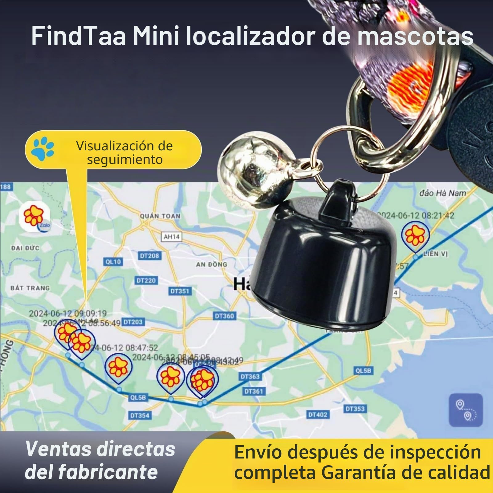 Collar Localizador GPS para Gato y Perro — Mini Localizador GPS para Gato – Seguimiento Mundial – sin Costos Adicionales – Compatible con iOS y Android – para Cualquier Collar – Localización