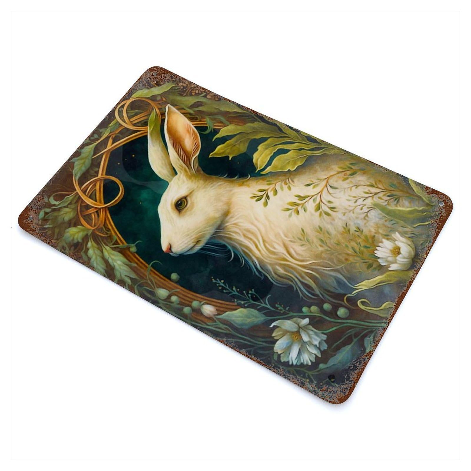 The Rabbit Aged Metal Wall Plaque 11.8"x7.9", Industrial Home Decor for Pub, Kitchen And Man Cave Decor