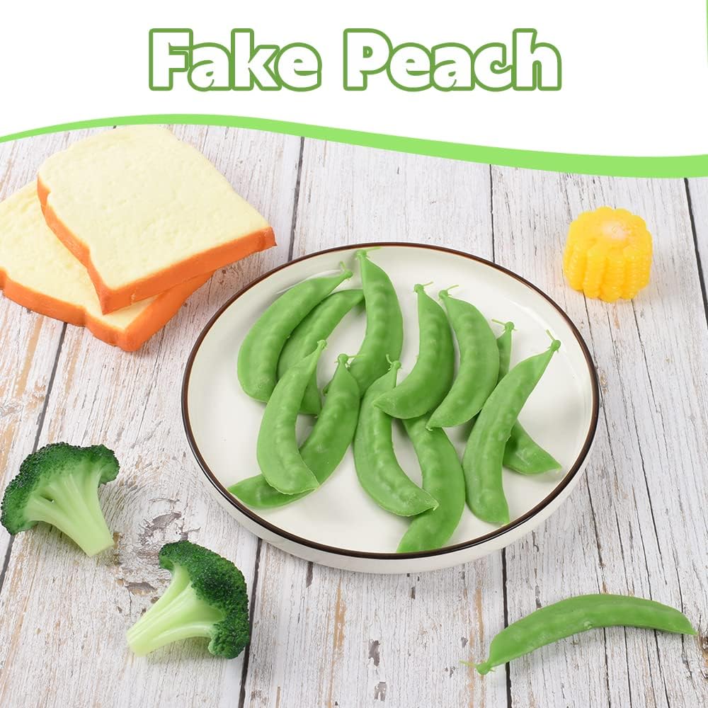 Fake Green Peas, Artificial Vegetables Fake Snow Bean Simulation Lifelike for House Kitchen Party Pub Decoration Cabinet Ornament 12 pcs