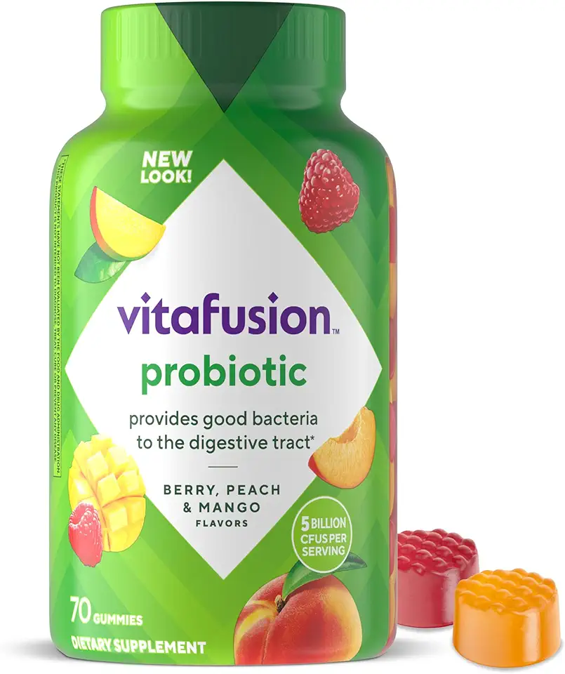 vitafusion Probiotic Gummy Supplements, Raspberry, Peach and Mango Flavors, Probiotic Nutritional Supplements With 5 Billion CFUs, 35 Day Supply, 70 Count