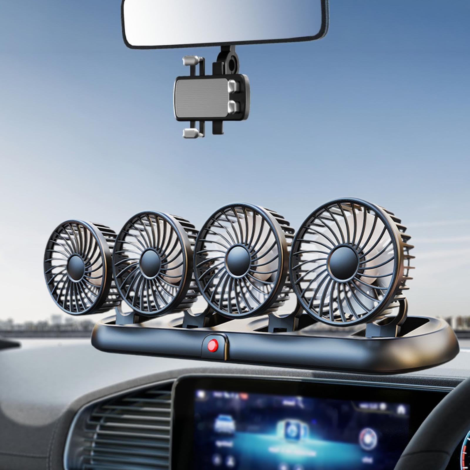 Ventilador de Refrigeración para Coche USB de 4 Cabezales Y 5 V, Plegable, Portátil, con 3 Velocidades Ajustables Y Rotación de 360°, Ideal para