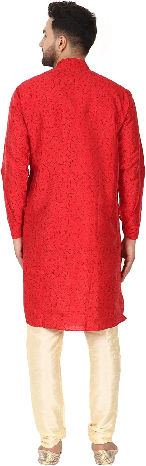 SKAVIJ Men's Tunic Art Silk Kurta Pajama Indian Traditional Suit Wedding Party Festive Season Dress Set - Image 2