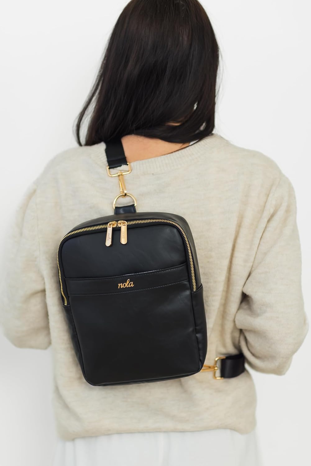 nola Diaper Bag – Backpack or Crossbody Baby Bag with Organized Storage (Onyx)