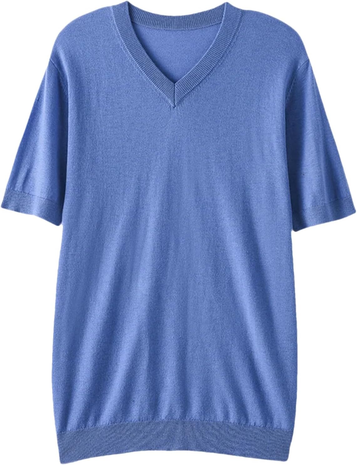 Alloaone Men's V-Neck Sweater T-Shirt Pullover Short-Sleeved Knitwear Sweater Casual T-Shirt