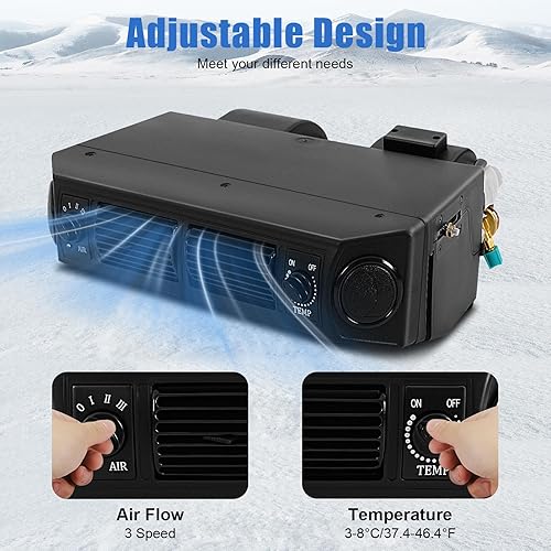 Vista 12 de Unidad de ensamblaje de evaporador de aire acondicionado y kit de calentador, 880 pies/min 137 BTU 3 velocidades AC 12 V evaporador eléctrico debajo
