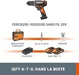 WORX Perceuse-Visseuse sans Fil 20V WX108, Couple Max de 40Nm, Mandrin ⌀13mm, Idéale Pour les Petits Travaux, 2 Vitesses Variables, Compacte et Légère, Avec 1 Batterie 2Ah et Chargeur Rapide - 6