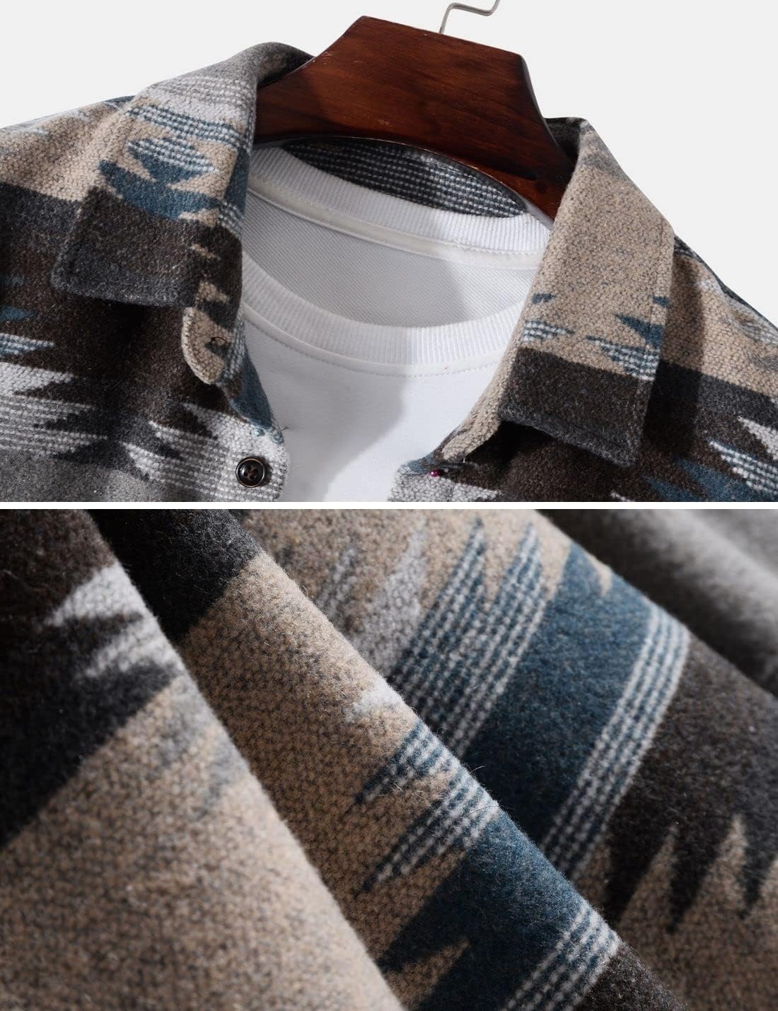 FindThy Men’s Brushed Flannel Shirts Ethnic Aztec Print Button Up Lapel Tribal Shirt Jacket Shacket - Image 4