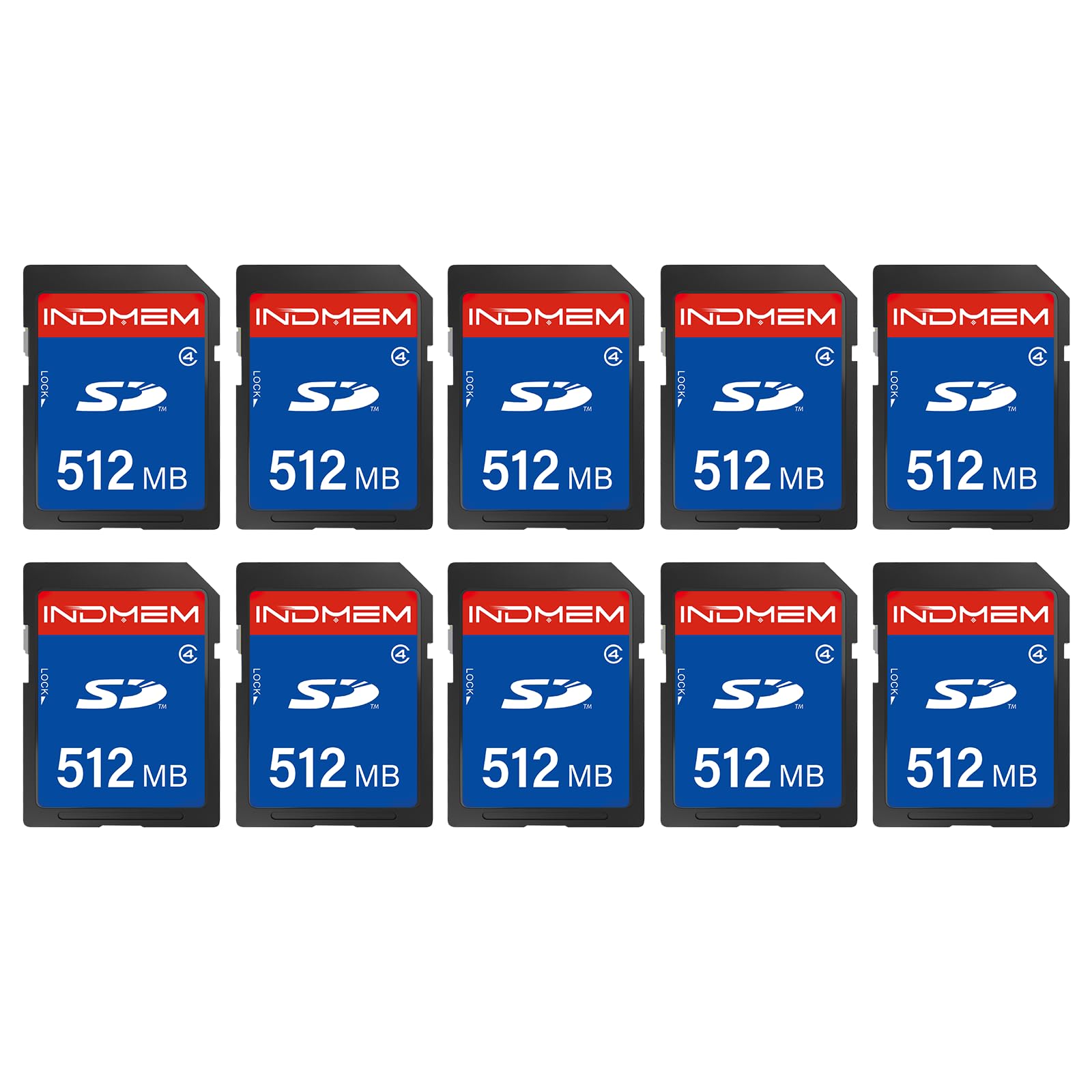 INDMEM - Tarjeta SD de 512 MB, 10 paquetes de tarjetas de memoria MLC para cámaras digitales | Tarjeta digital segura estándar (SD), chip MLC, velocidad clase 4, compatible con cámaras