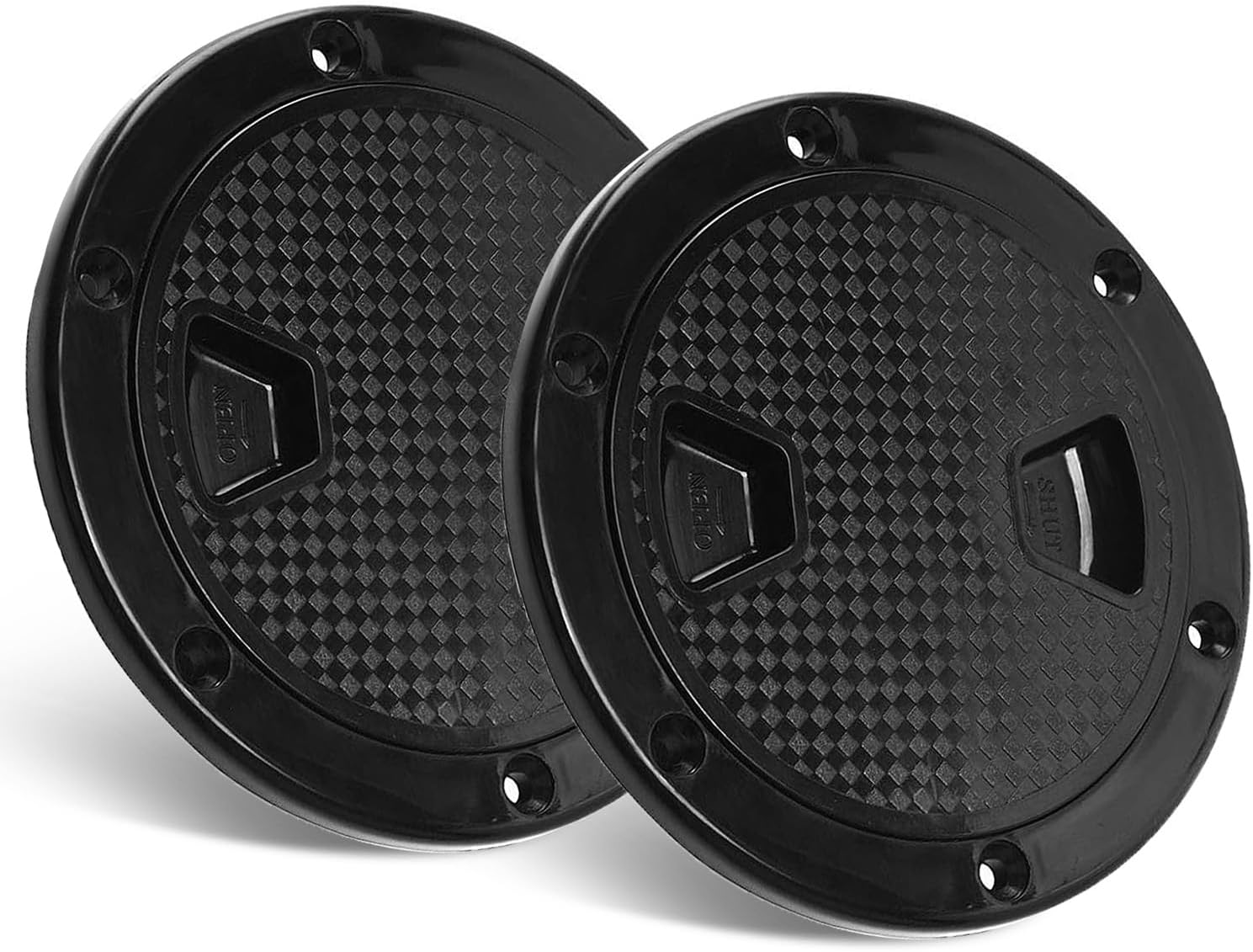Amarine Made 2 Pack of Boat Round Non Slip Inspection Hatch,Detachable Cover and Pre-drilled Holes in Deck Plate (4 in Black)