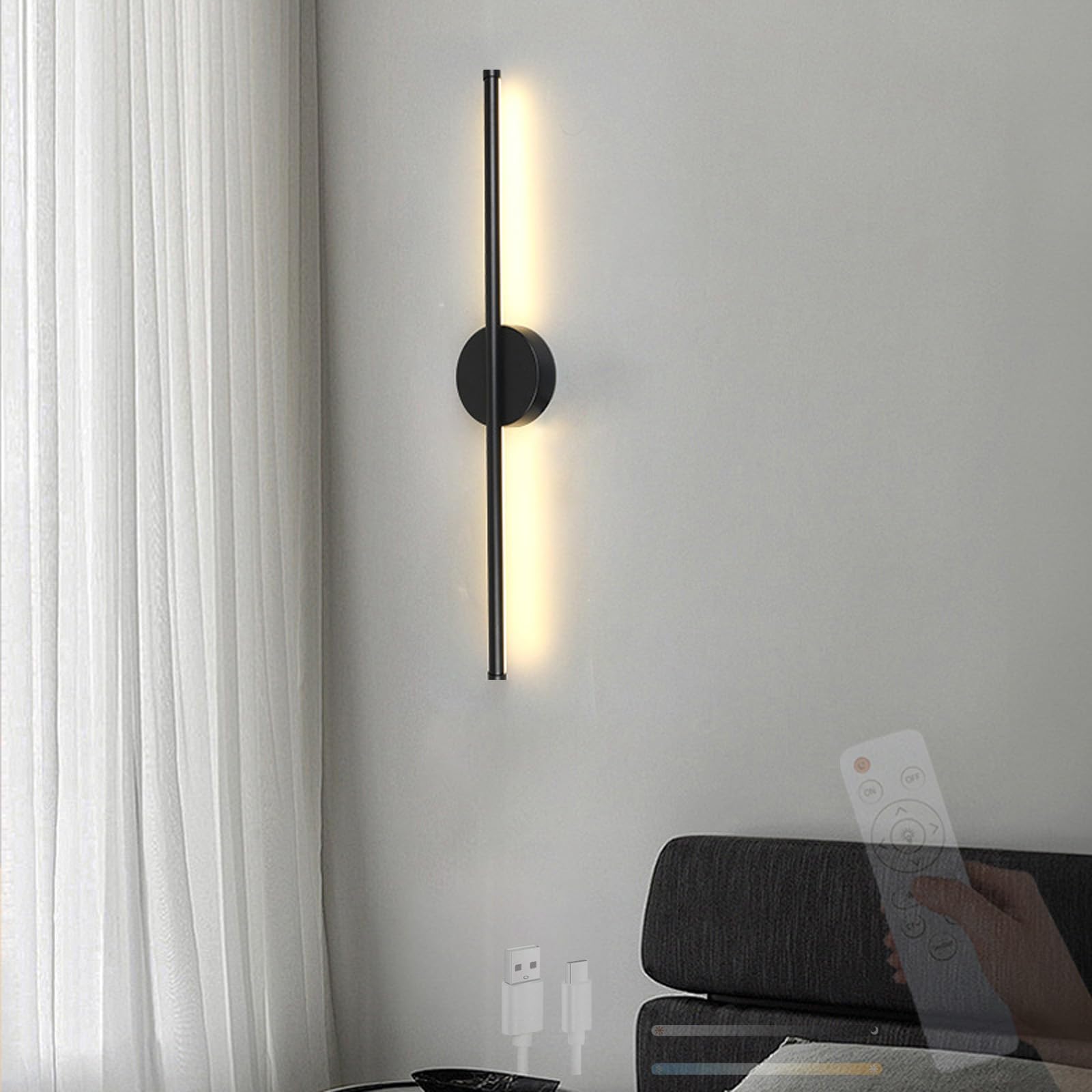 Aplique de pared de aluminio negro de diseño moderno con luz regulable y giro 8