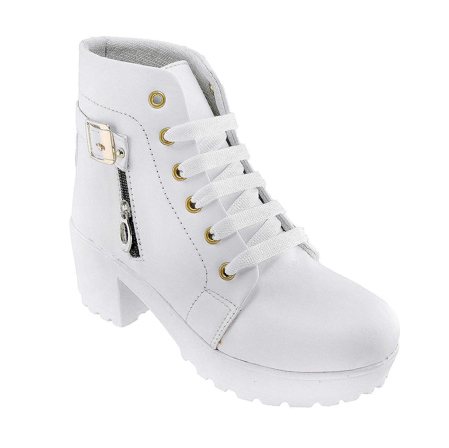ArranQue Woomens Boots Shoes Zip Design Fashion Casual Boot High Ankle Heel for Girls Boot (Size UK8, White) (B0CCL2RJ2B) Amazon Price History, Amazon Price Tracker