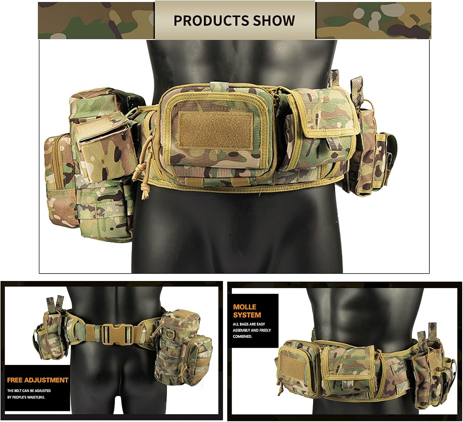 Camo CAMO 5 in 1 Tactical Duty Padded Belts for Law Enforcement Modular Heavy Equipment Police Duty Utility Belt with Pouches 148CM : Sports & Outdoors