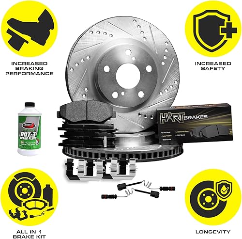 Miniatura 4 de Hart Brakes Kit de frenos delanteros y rotores | Pastillas de freno delantero| Rotores y pastillas de freno | Pastillas y rotores semimetálicos |