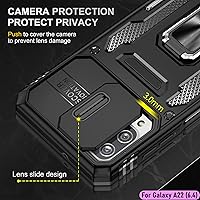 Vista 4 de Funda resistente para Samsung Galaxy A22 (4G), protector híbrido de goma de doble capa de grado militar con protector de cámara deslizante, soporte