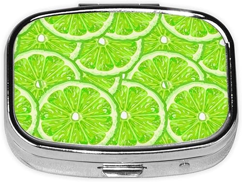 Pastillero portátil con patrón verde lima y organizador de píldoras diario