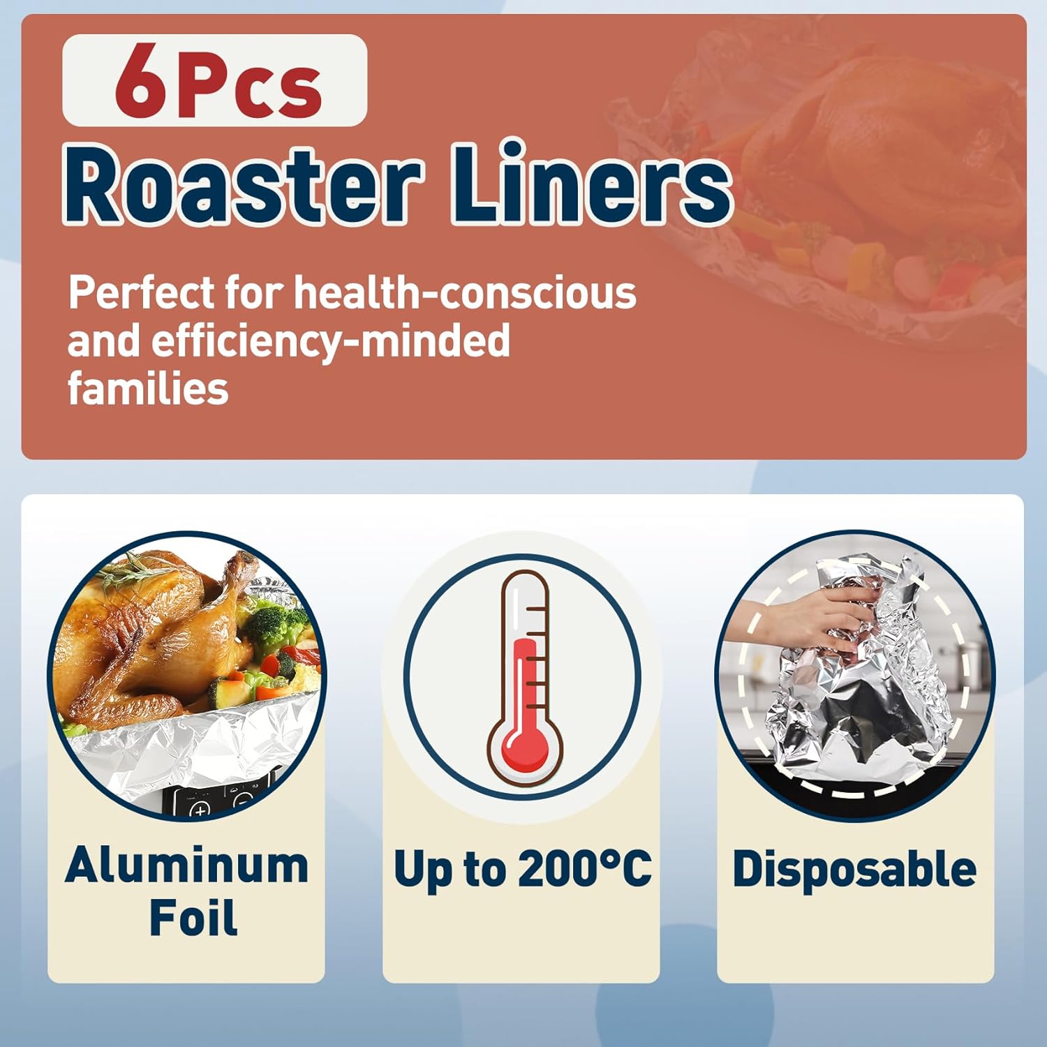 6 Foil Electric Roaster Liners, Disposable, Roaster Liners Fits 16, 18, and 20 Quart Electric Griddles, Ideal for Roasting Meats and Poultry, Food Grade Aluminum Foil, Instant Clean Up - Image 3