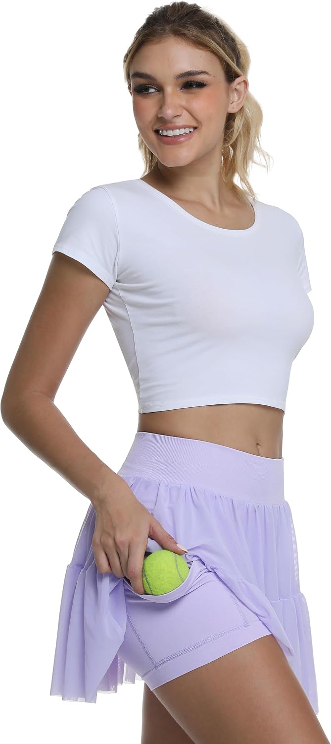 Cute Pleated Skirts for Women, High Waisted Tulle Skirts Princess with Seamless Shorts