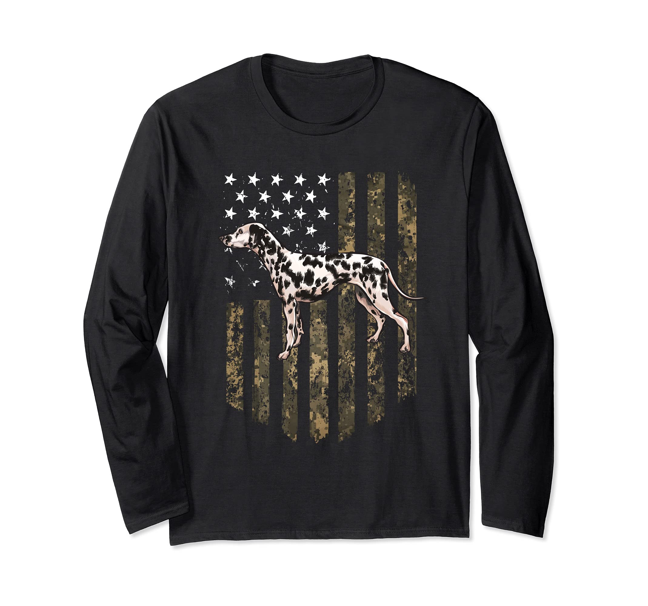 Camo American Flag Dalmatian 4th Of July USA Long Sleeve T-Shirt, Black
