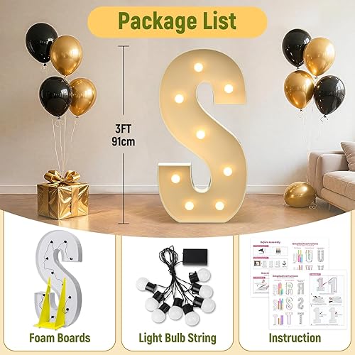 Miniatura 144 de Mixifox Letras V de marquesina de 3 pies, letras grandes iluminadas de 3 pies de alto con luces, letra de bebé grande para baby shower, boda