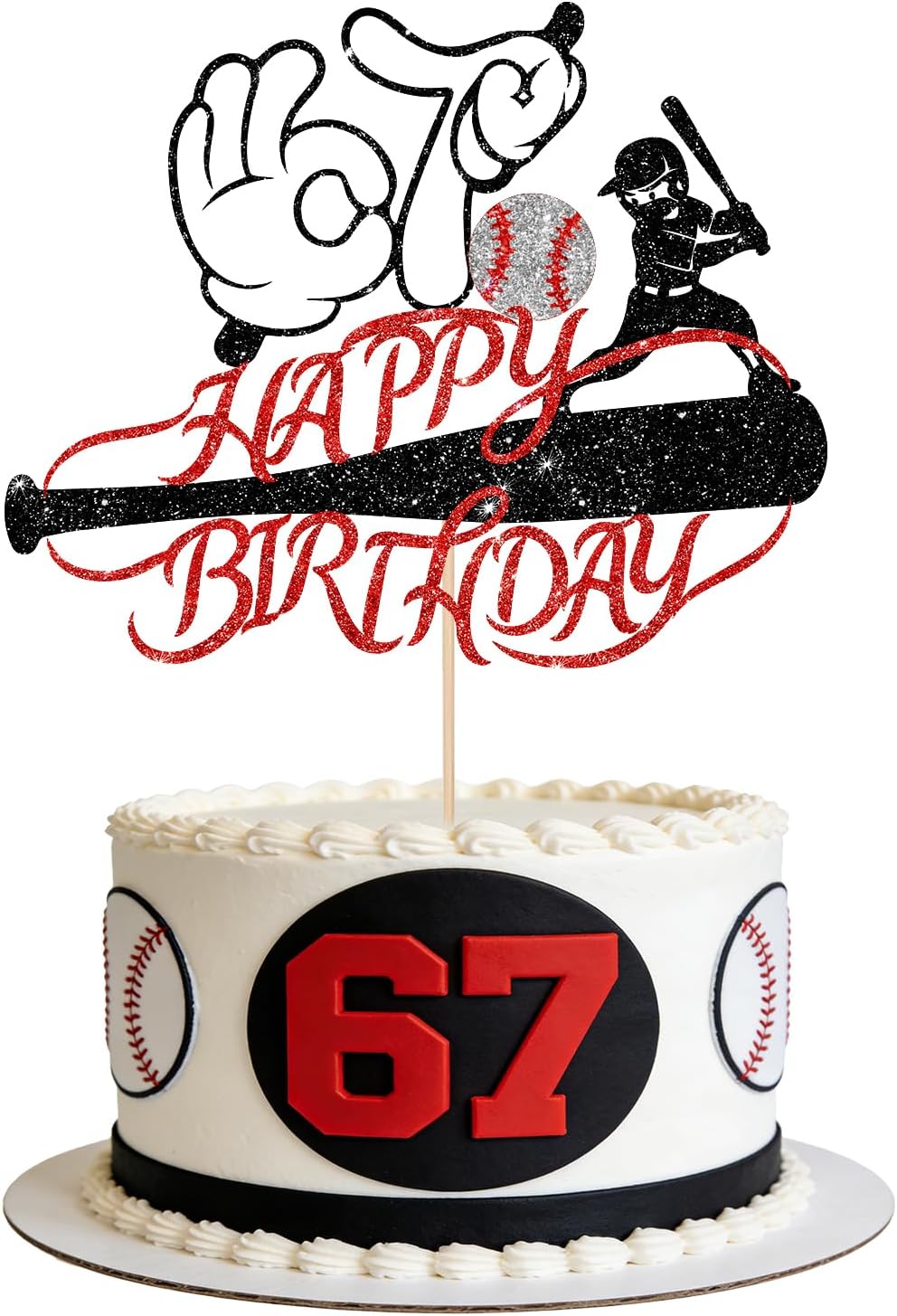 I WAS 6 NOW I'M 7 Cake Topper, 6 7 Birthday Decorations Cake Decor for Boy Girl 7 Years Old, Pink+Blue