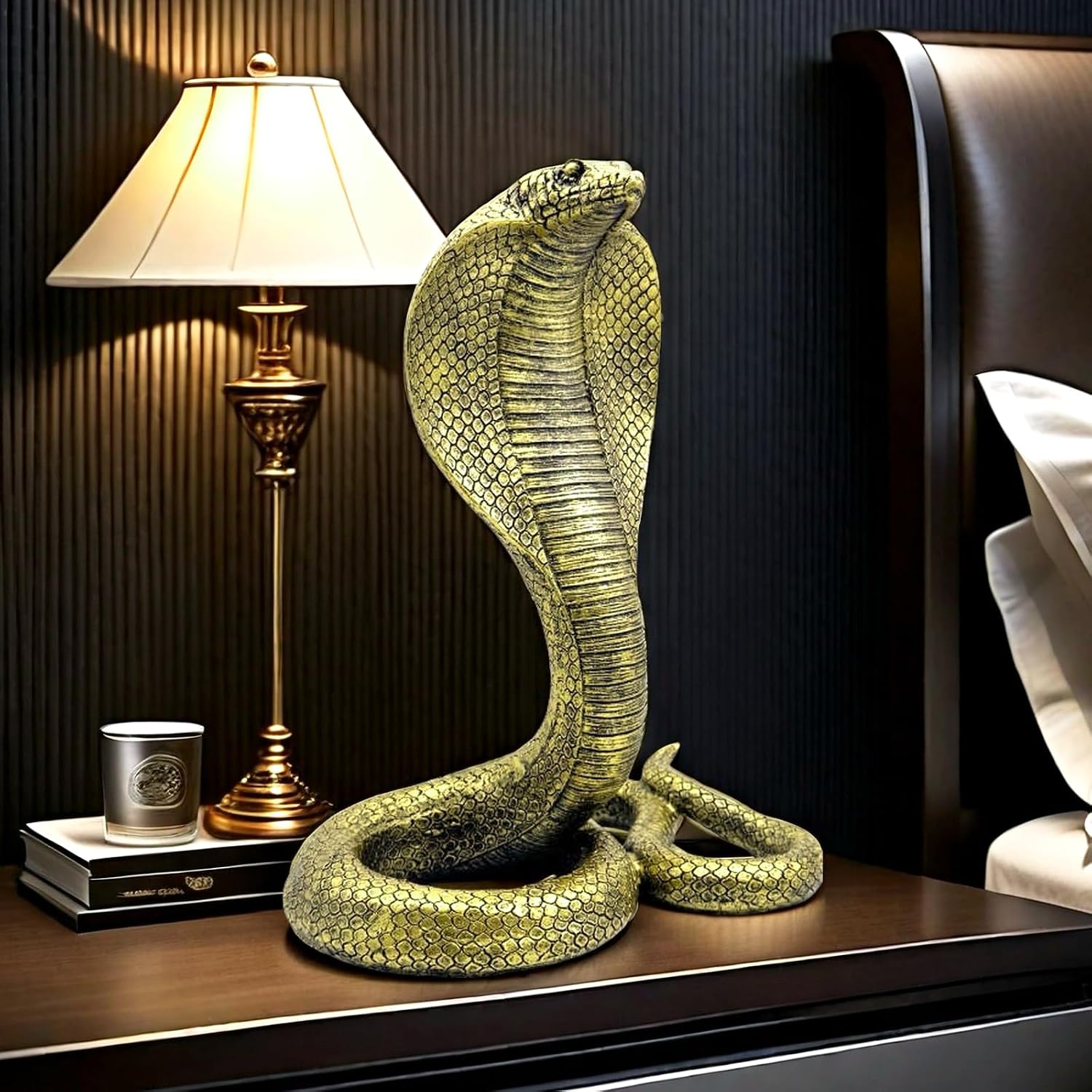 10 INCH Large King Cobra Snake Statue Figurine Sculpture Animal Figure Collectible Gifts for Snake Lover Office Home Decor Desk Accessories Decoration Garden Yard Figurines Outdoor Decor Vintage Gold