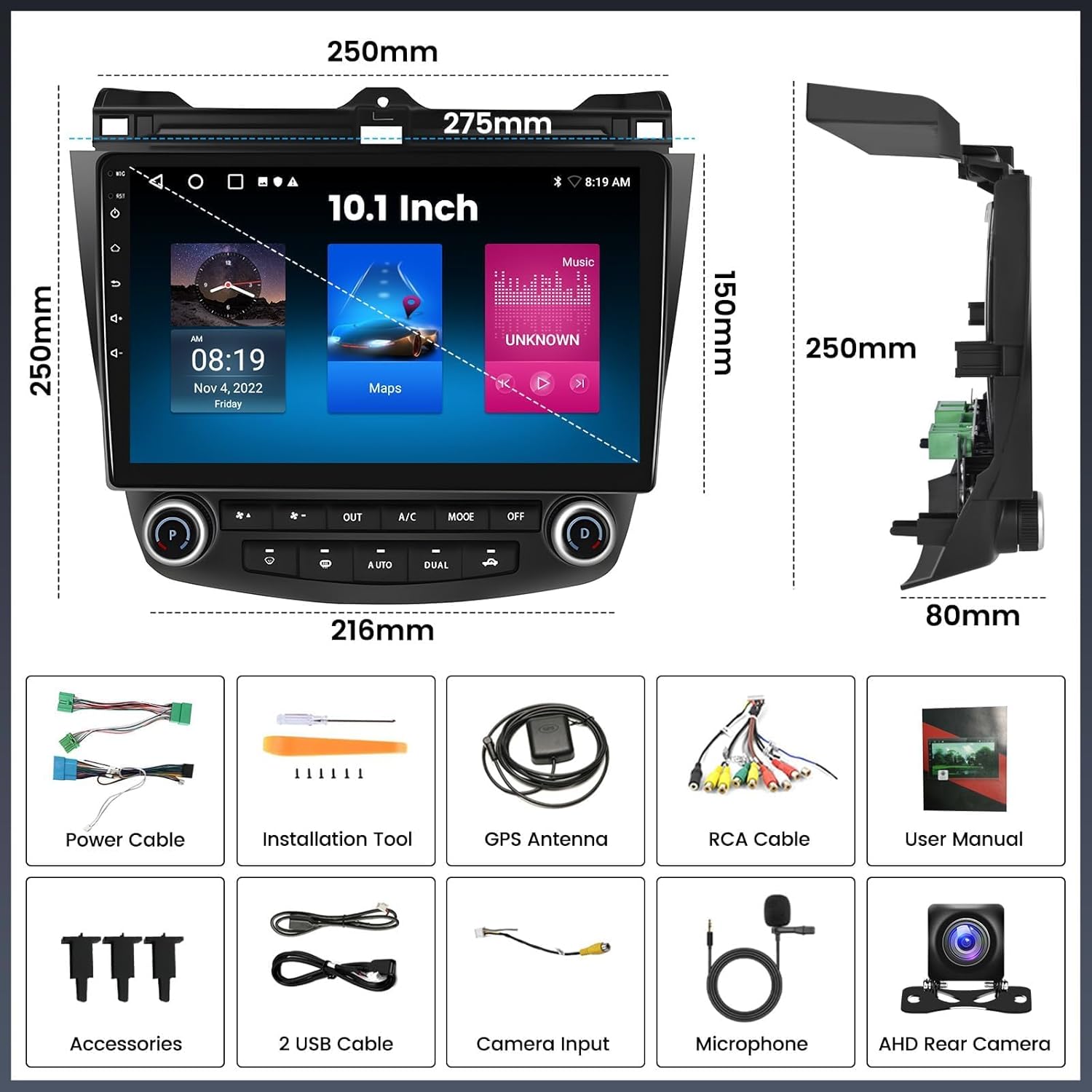 UNITOPSCI 4G+64G Android Car Radio for Honda Accord 2003-2007 CarPlay Android Auto GPS Navigation 10.1" HD 1280 * 720 Touchscreen DSP 32EQ BT 5.0 FM/RDS Mirror Link WiFi Backup Camera Mic