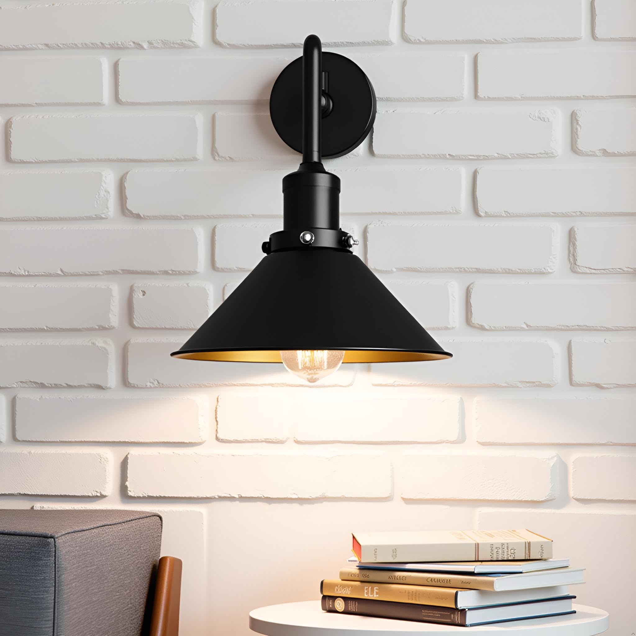 LEDSone Retro Vintage Industrial Wall Sconce Light Wall Lamp with Swan Neck Arm Cone Shade Wall Lamp Indoor Sconce Metal for Restaurant and etc.