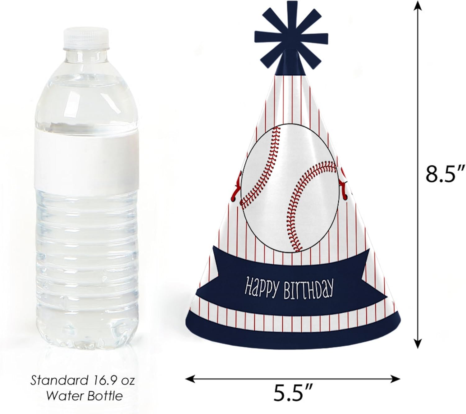 Big Dot of Happiness Batter Up - Baseball Cone Happy Birthday Party Hats for Kids and Adults Set 8 (Standard Size) - Image 3