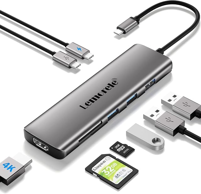 USB C Hub Docking Station, Lemorele 9 in 1 USB C Multiport Adapter with 4K HDMI, 3 USB 3.0, USB C Data Ports, 100W PD, SD/TF Slot Compatible with MacBook Air/Pro M1, iPad Pro, Chromecast, Switch, PS4