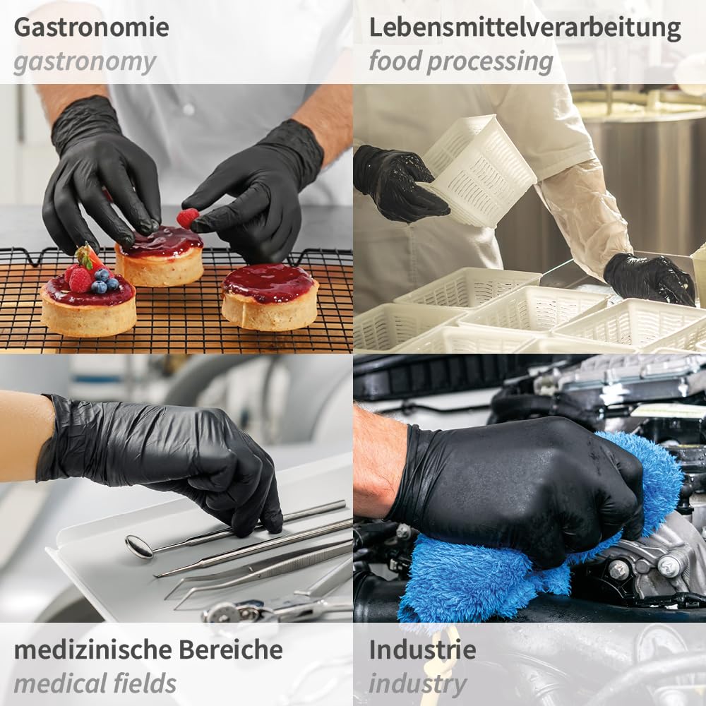 FRANZ MENSCH Hygostar Nitrilhandschuhe Safe Long | Latex- und puderfrei, schwarz, 9/L, 30cm, 100 Stück, Einweghandschuhe, extra lang und robust, langer Schaft | Safe Long, 30 cm, puderfrei, latexfrei, robust, langer Schaft, Einweghandschuhe, disposable gl