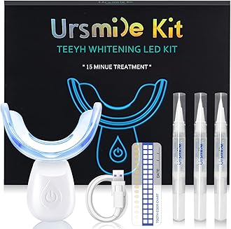 Teeth Whitening Kit with LED Light for Sensitive Teeth and Tooth Whitening System, Home Teeth Whitener with 3 Teeth Whitening Gel Refill Pens, Color Plate, Tray - White