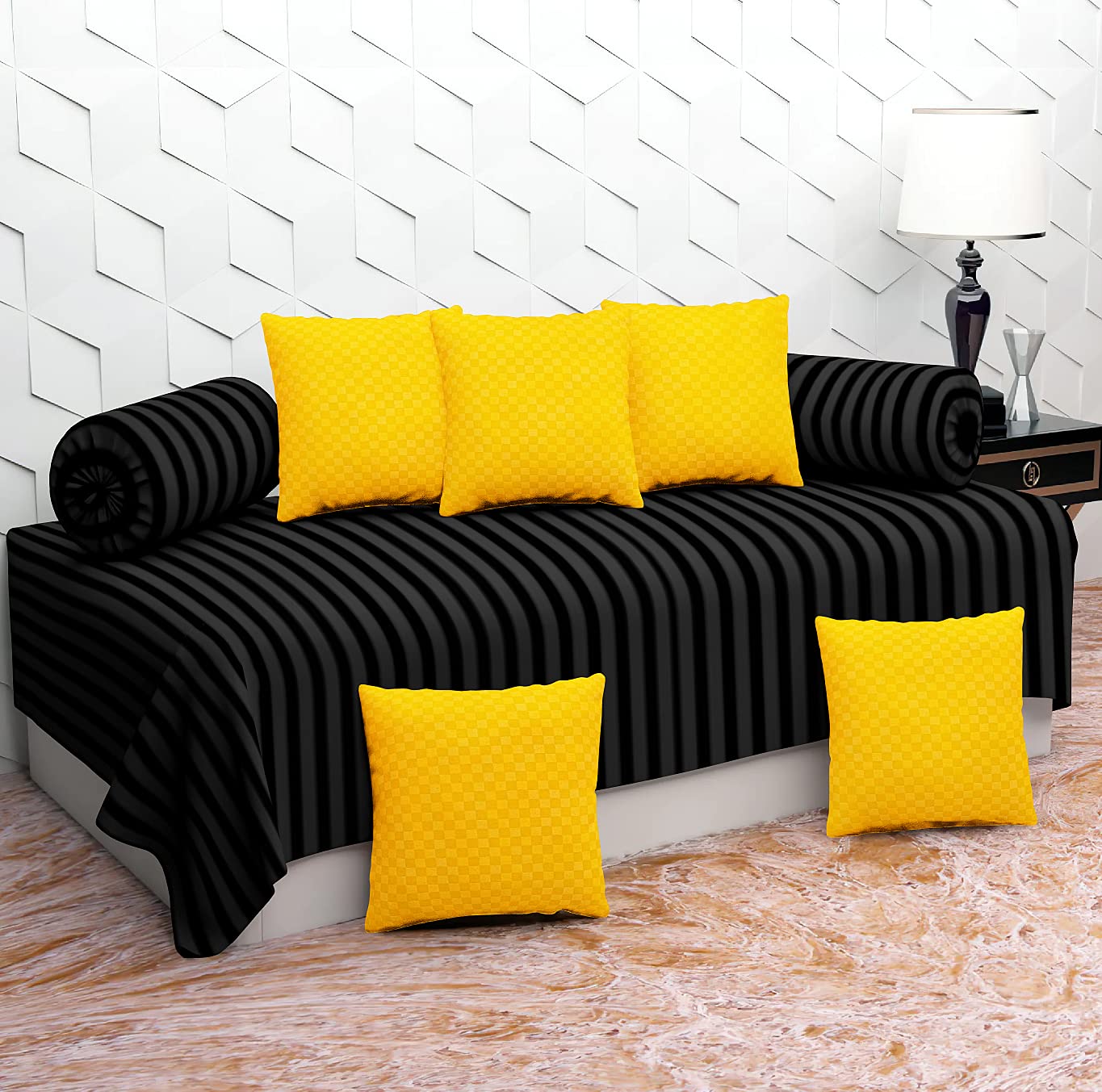 KIAAKSH 200TC Diwan Set Cotton 8 Piece | Deewan Printed Bedsheet Sets for Living Room Hall (Set of 8 Piece, 1-Bed Sheet 60x90 Inch | 2-Bolster Cover 16x32 Inch | 5-Cushion Cover 16x16 Inch)(AAU-14)-picture-14