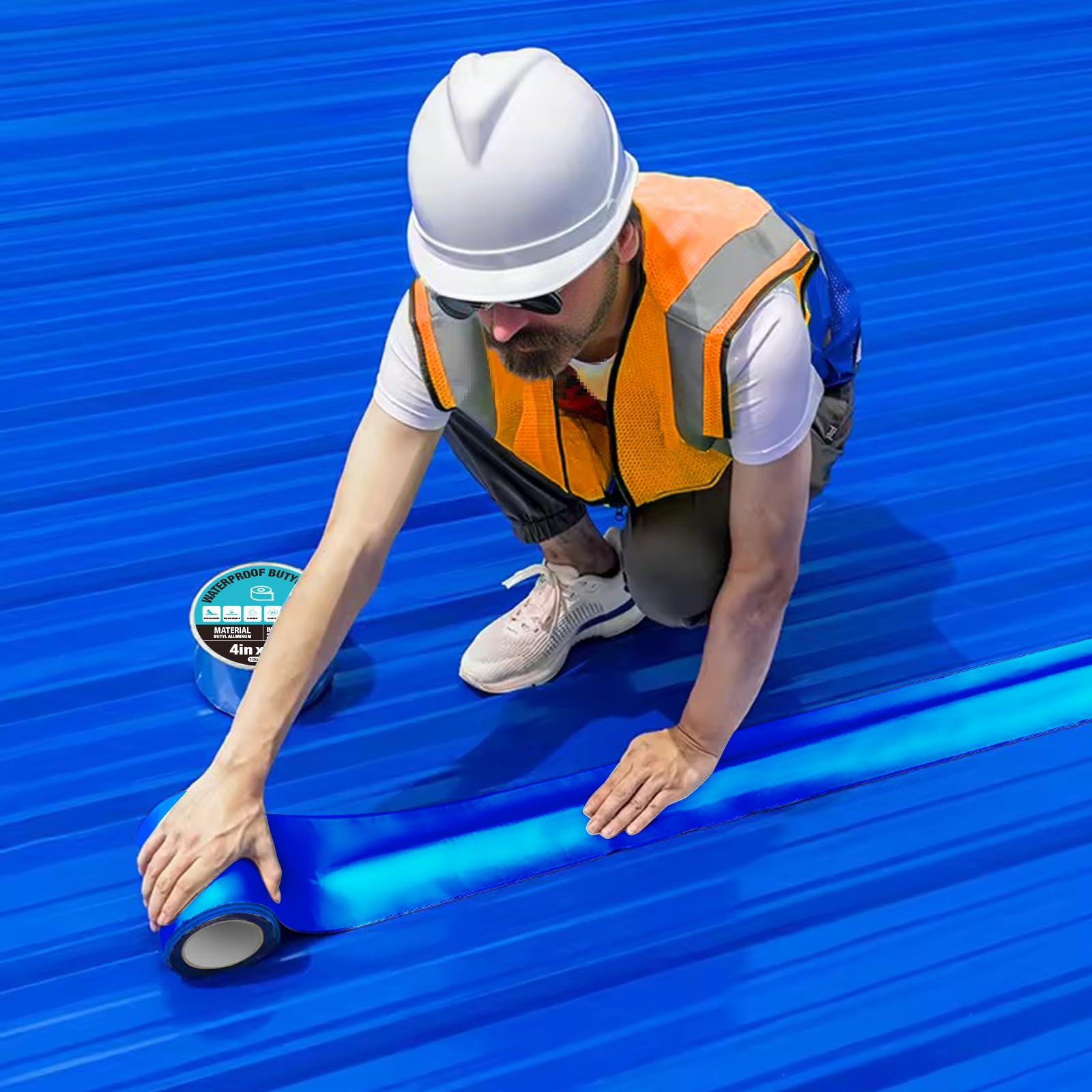 Nastro super impermeabile, 15,2 cm x 4,9 m, autoadesivo, a prova di perdite, nastro sigillante in butile blu ad alta resistenza, per tetti di camper, crepe sul tetto, toppa per rivestimento