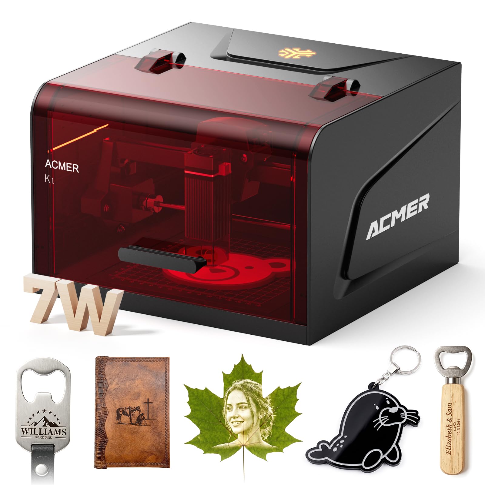 ACMER Laser Engraver Machine, K1 7000mW Desktop Enclosure Engraving Machine, 0.01mm Ultra-precision, Laser Cutter for Wood Acrylic Glass Leather, DIY Crafts & Small Business with Honeycomb Bed