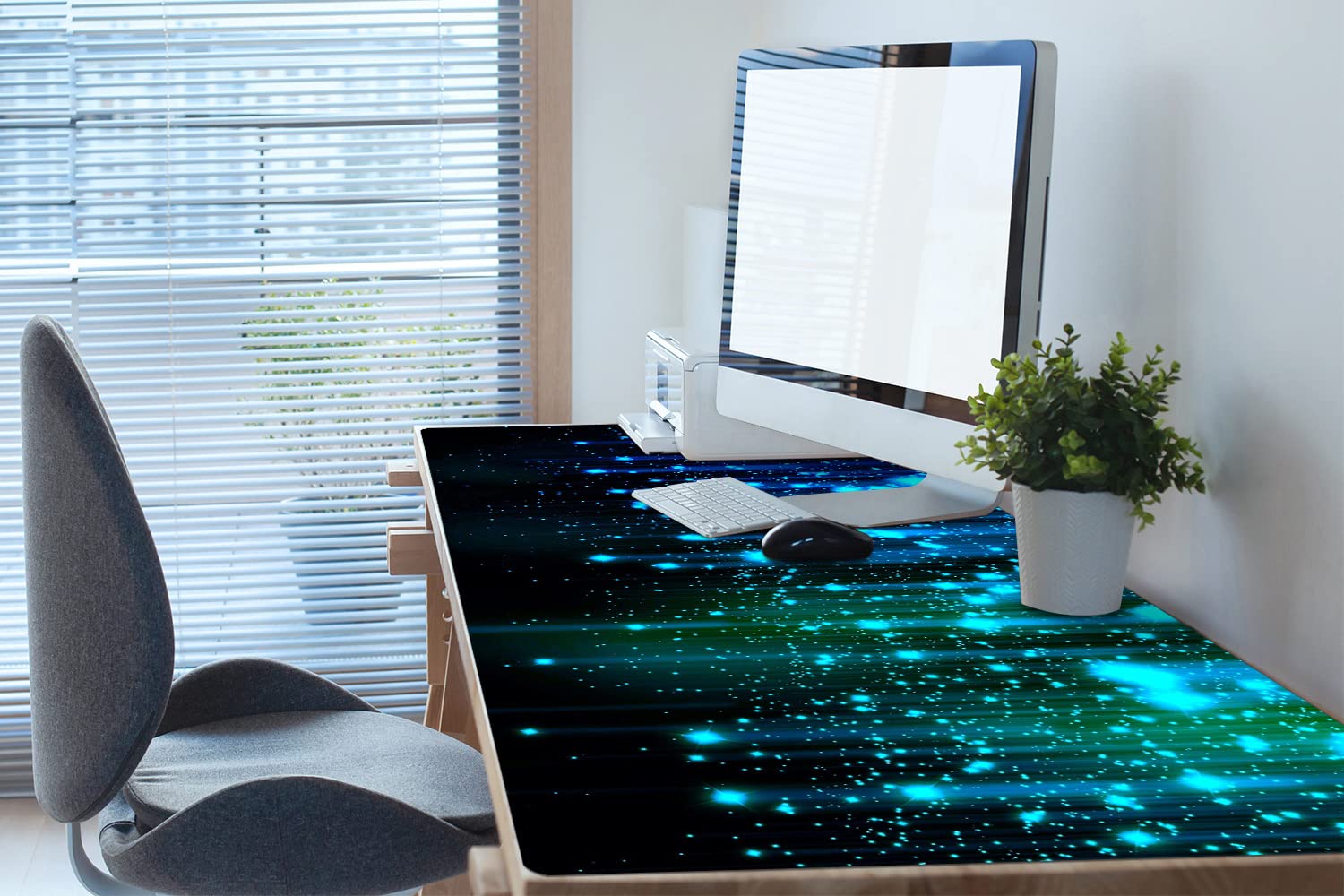 Decormat 120x60cm Sottomano da scrivania Protezione per tavolo per mouse Grande - Particelle blu