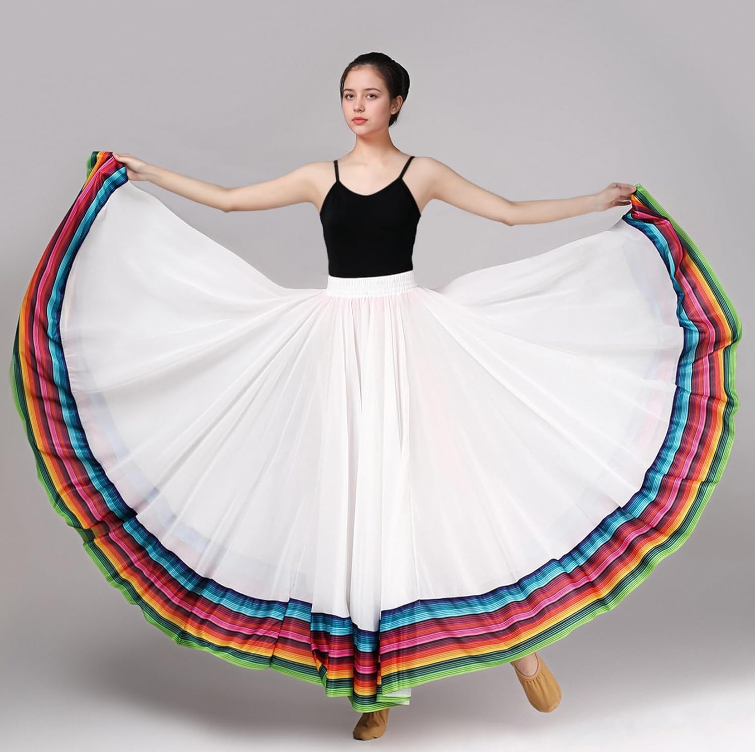 Women's Chiffon Swing Long Skirt for Lyrical Belly Folkloric Mexican Dance & Flamenco Dance Skirt