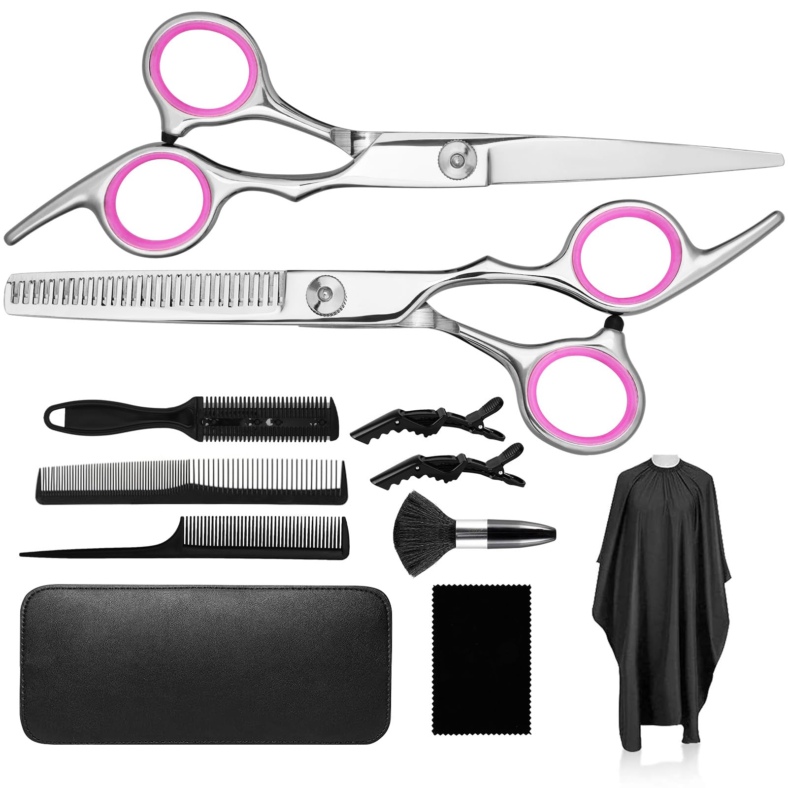 Flintronic 12PCS Set da Forbici Parrucchiere Professionali, Forbici Capelli en Acciaio Inossidabile, Set Taglio Capelli per Barbiere Salone e Domestico, per Uomini, Donne e Bambini