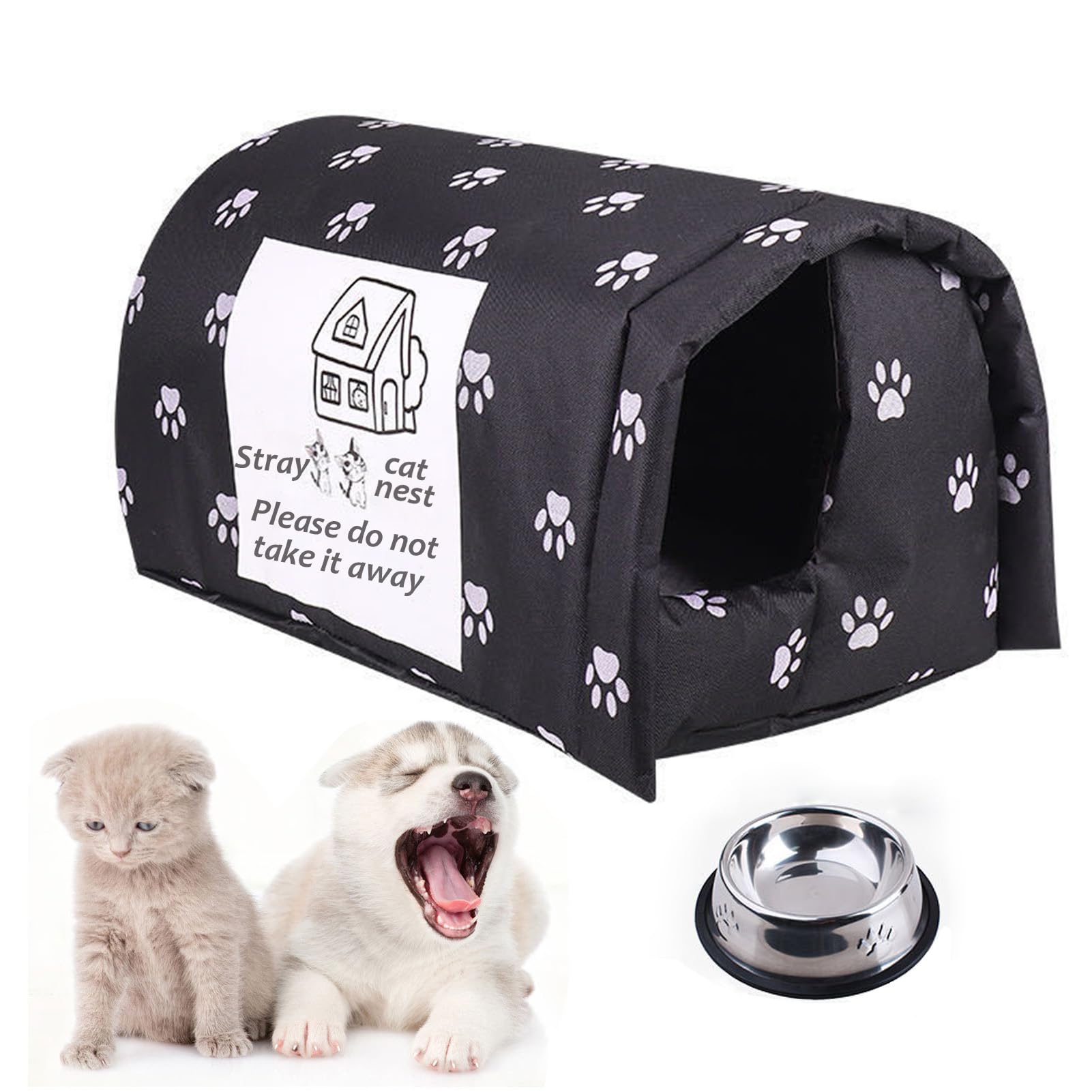 FIEATES Cat House for Outdoor Cats in Winter, Thickened Weatherproof Foldable, Houses for Feral Cats Stray Cats Shelter Home Keep Warm Outdoor Indoor