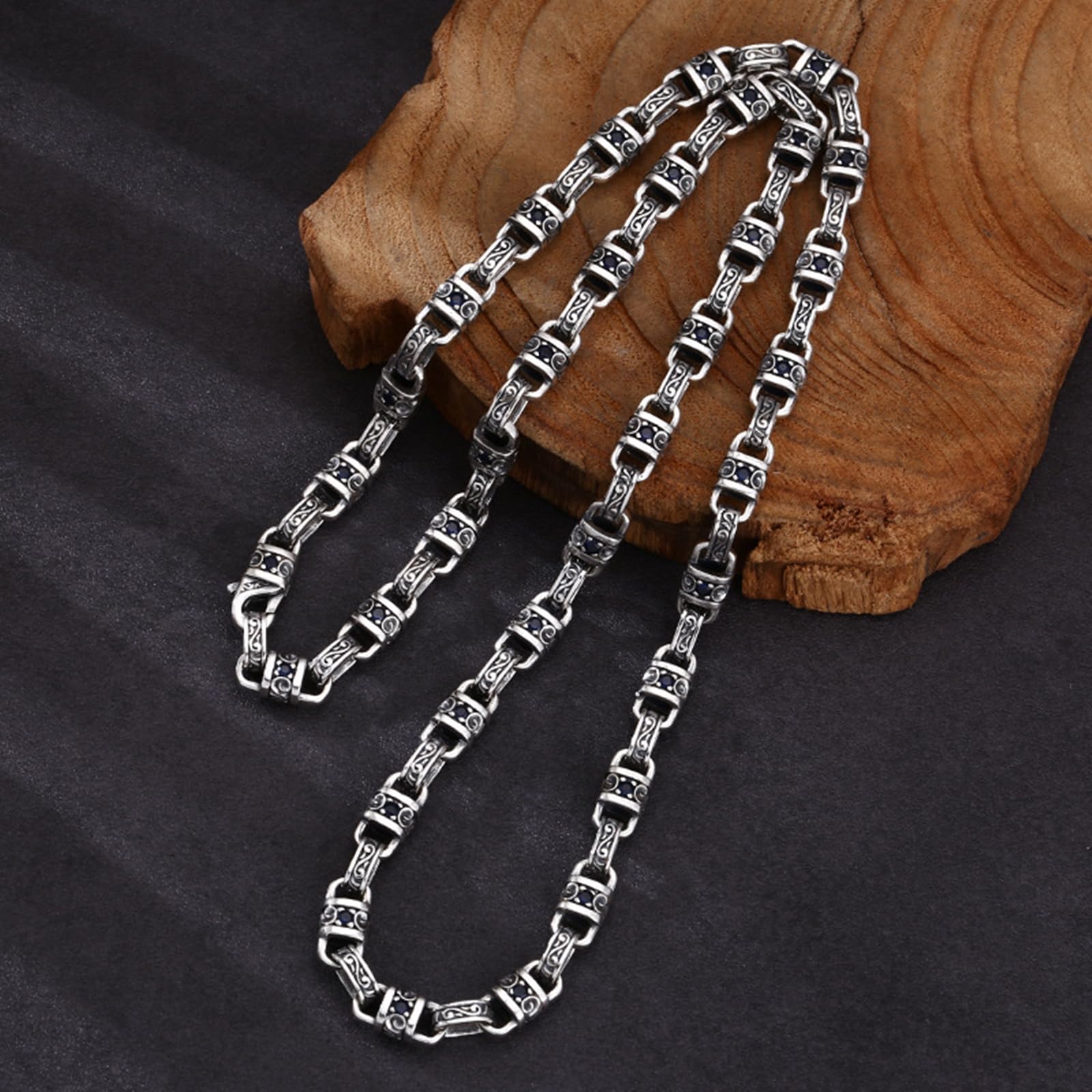 Collana Uomo Donna Argento 925 Catena Collana Argento Sterling | Collana Motivo Vintage Largo 6MM con Zirconi Blu Collane per Donna e Uomo Argento Gioielli