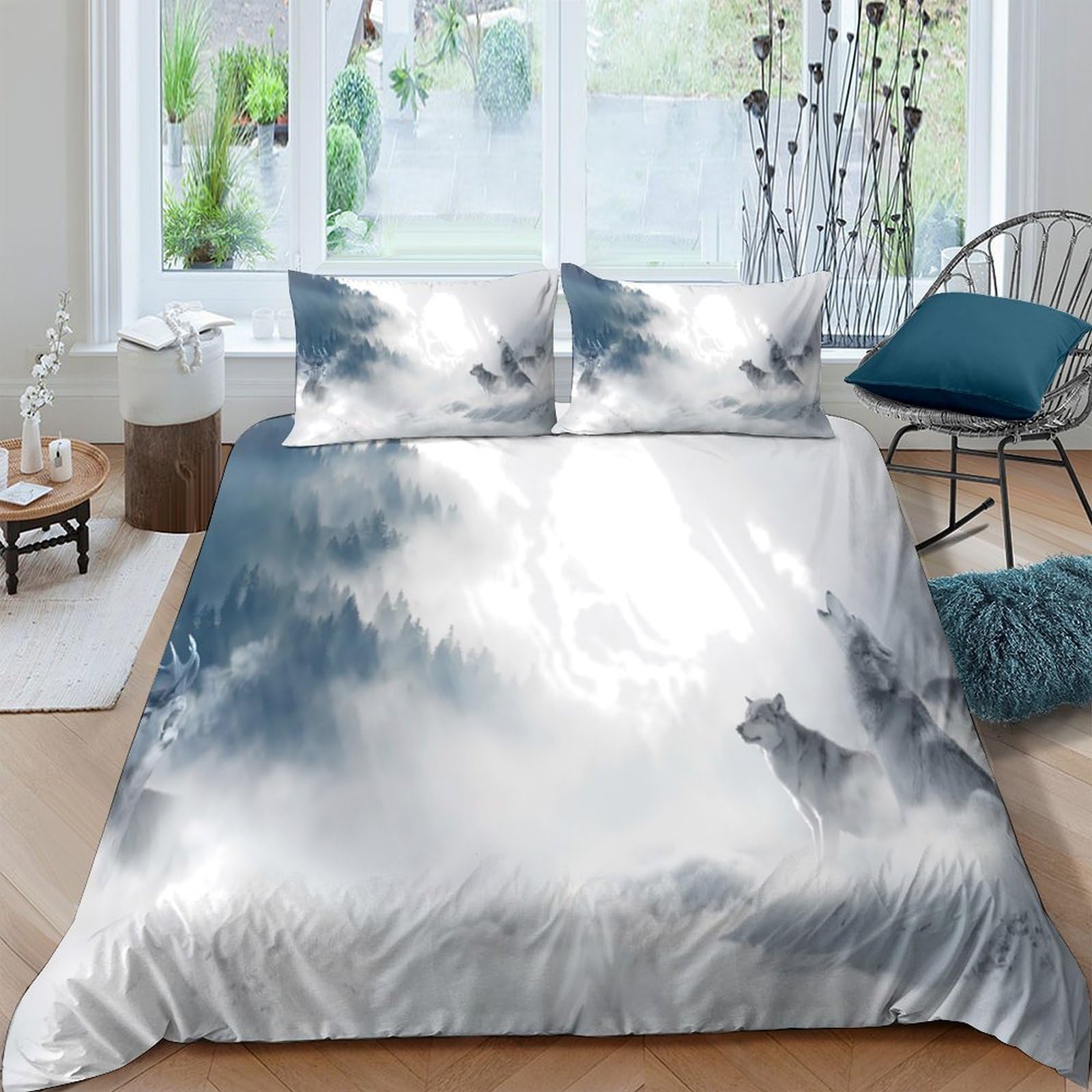 GPLZQXKJNH 3D Printed Cloud Sky Duvet Cover Set Microfiber Soft Breathable Misty Blue Bedding with 2 Pillowcases for Bedroom Single（135x200cm）