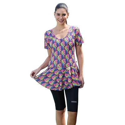 ROVARS RRovars Women Poly Jersy - Polka Dots Frock Style Swimming Costume Half Sleeves - Half Length - Without Pads (Pin