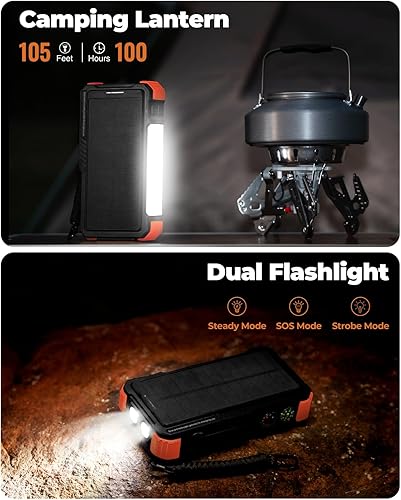 Miniatura 5 de BLAVOR Banco de energía solar con manivela más cargador solar banco de energía 10,000mAh naranja