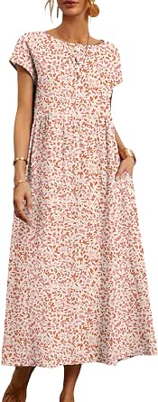 Women's Floral Maxi Dress - Boho V-Neck Short Sleeve Midi Dress With Slit & Ruffle Hem - View #11