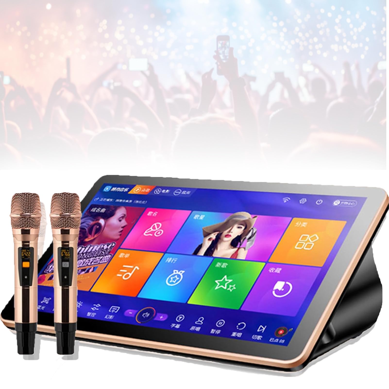 Lettore Karaoke, Aggiornamento Cloud, Scarica Canzoni, Macchina Desktop per Cantare, Microfono Wireless, Schermo del Telefono e Controllo App 4TB-Black
