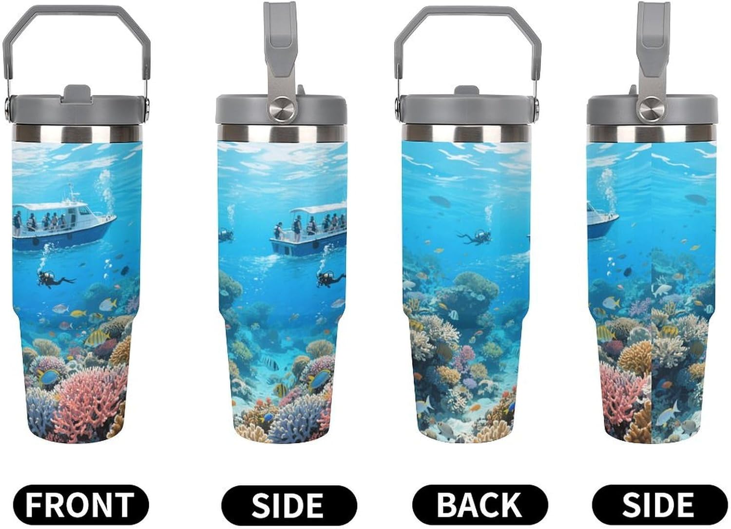 30 Oz Insulated Mug with Handle Lid And Straw Great Barrier Reef Seascape Pattern Large Metal Sports Bottle Great for Gifts Parties Office Coffee
