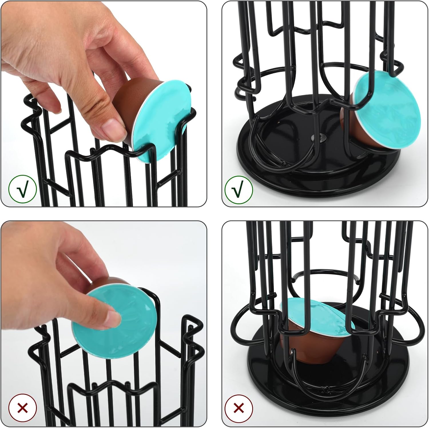 Rotating Coffee Pod Holder for Dolce Gusto Capsules,360° Spinning Coffee Capsule Carousel,48 Pod Capacity Metal Wire Storage Rack,Countertop Coffee Organizer Stand for Kitchen & Office (Black)