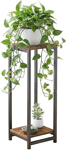 Soporte alto para plantas de interior de 2 niveles, soporte de esquina de 32.5 pulgadas para plantas de interior, mesa auxiliar pequeña
